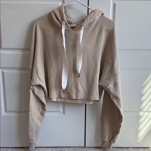 P'tula Cropped Hoodie in Beige with White Drawstrings